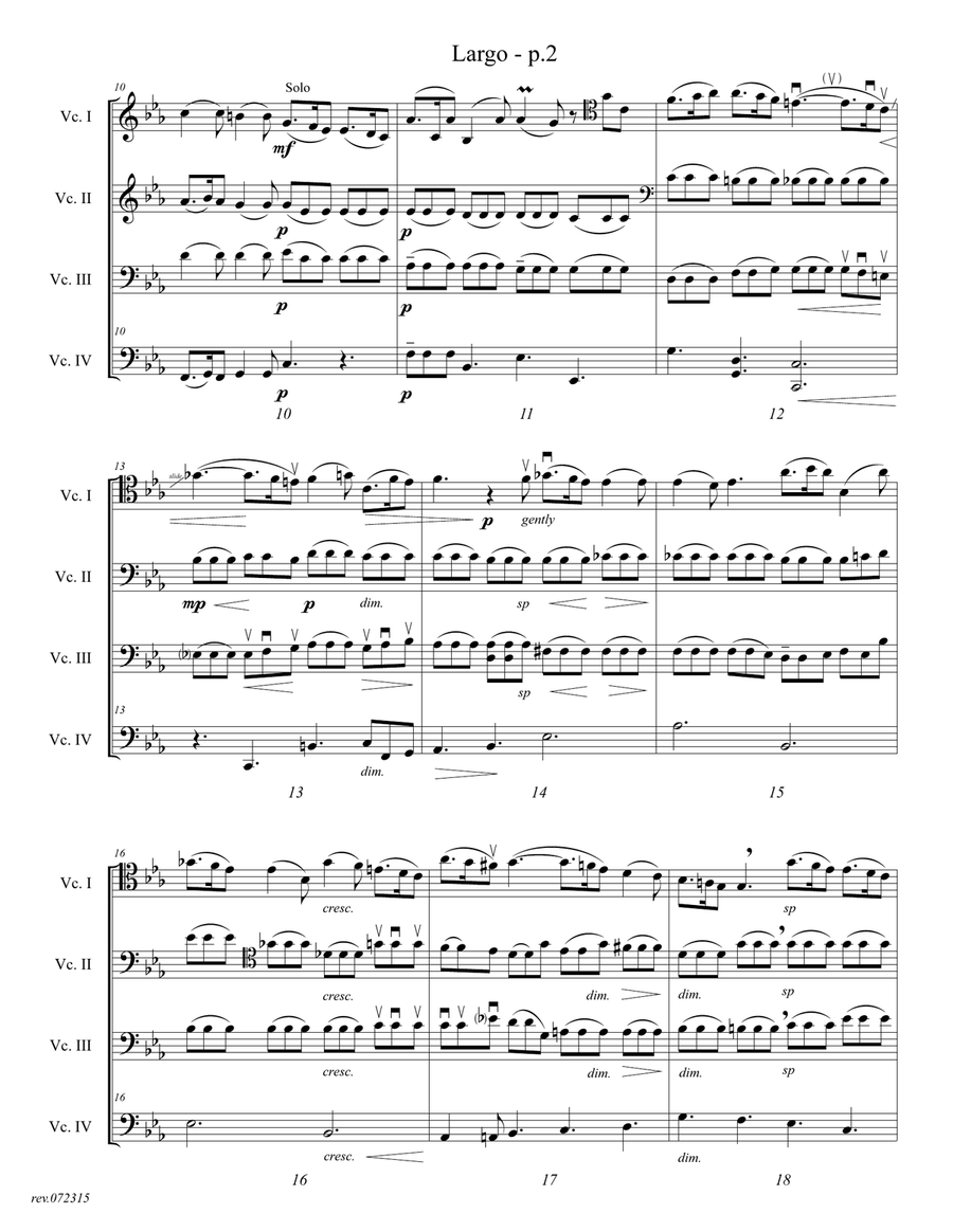 CELLO QUARTET SWIPES: VIVALDI Adagio Transcription for 4 cellos TTBB scores gallery preview page 2