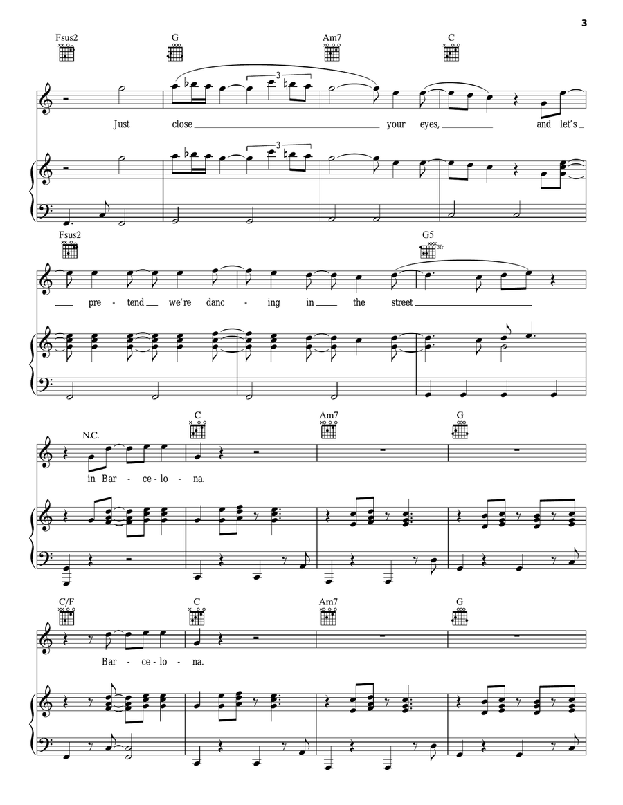 Barcelona Barcelona Piano, Vocal, Guitar scores gallery preview page 3