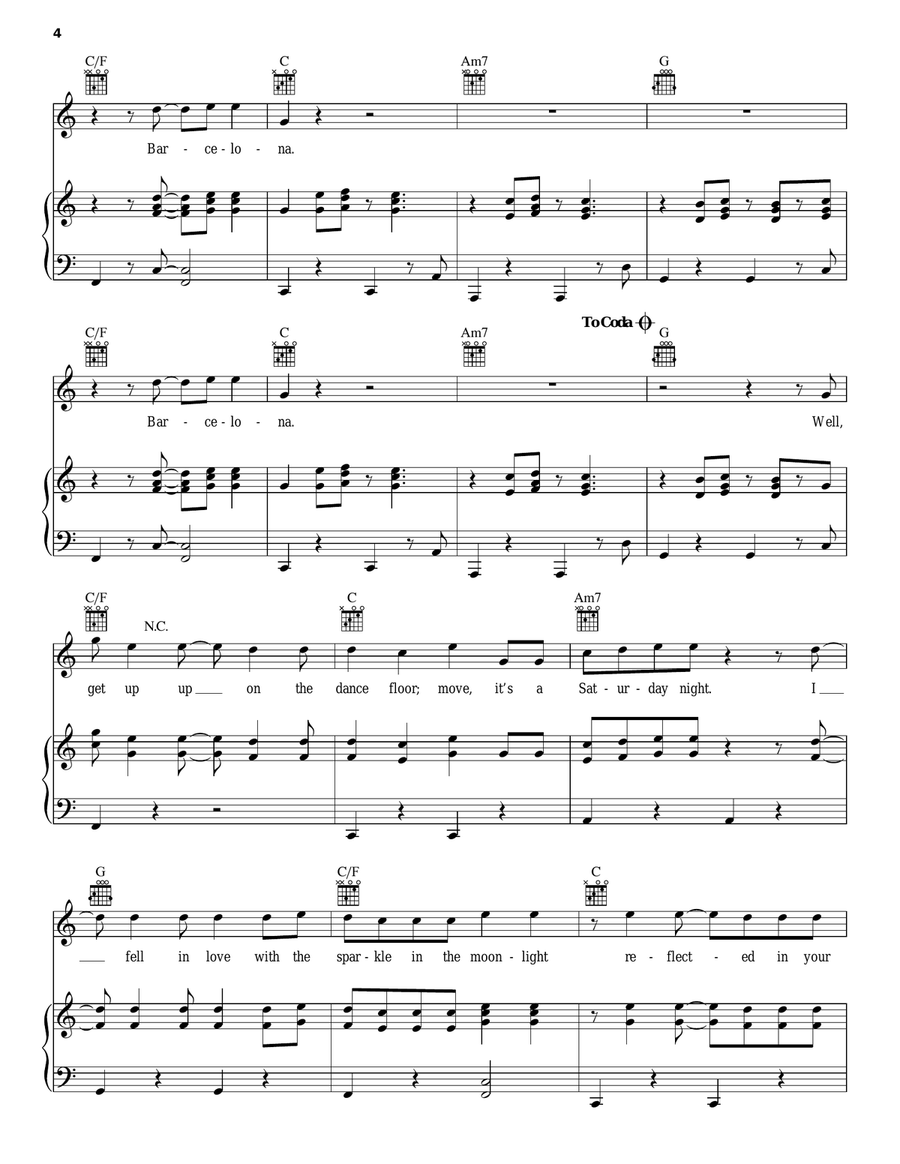 Barcelona Barcelona Piano, Vocal, Guitar scores gallery preview page 4