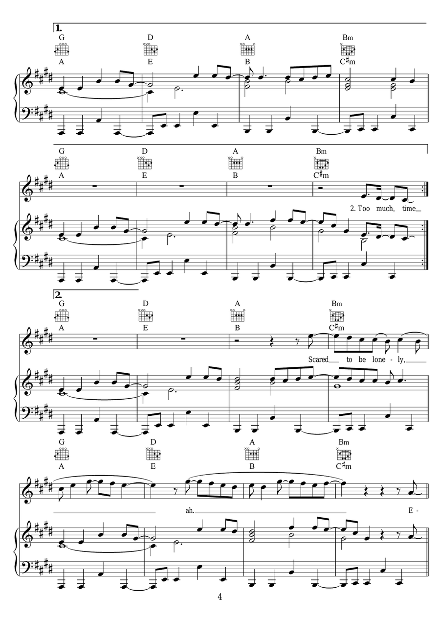 Scared To Be Lonely Scared To Be Lonely Piano, Vocal scores gallery preview page 4