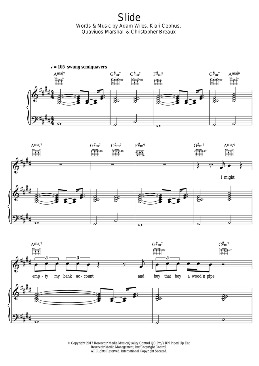 Slide (featuring Frank Ocean and Migos) Piano, Vocal scores gallery preview page 1
