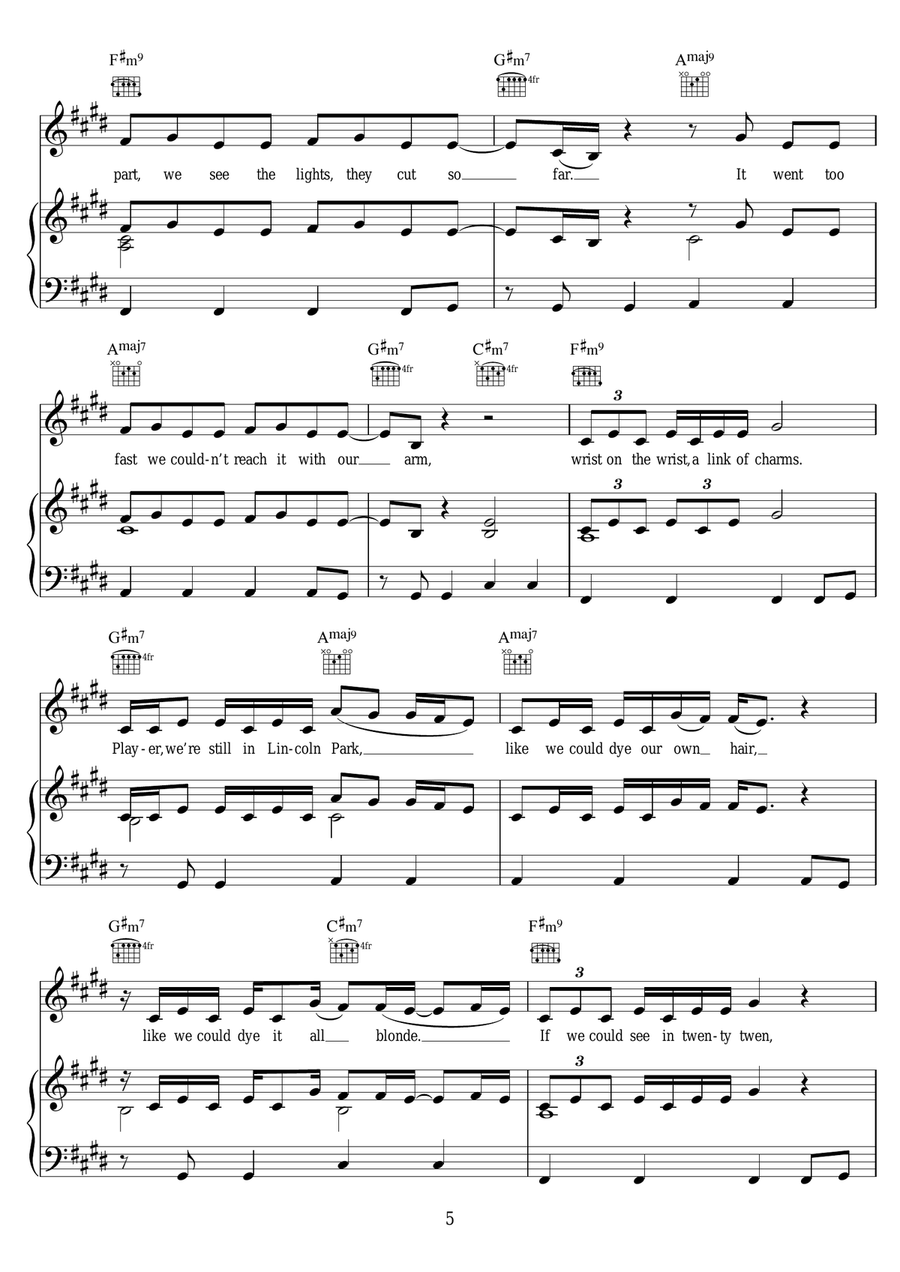 Slide (featuring Frank Ocean and Migos) Piano, Vocal scores gallery preview page 5