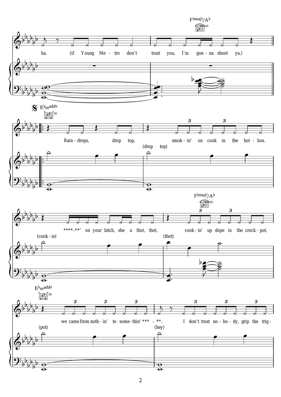 Bad and Boujee (featuring Lil Uzi Vert ) Piano, Vocal scores gallery preview page 2