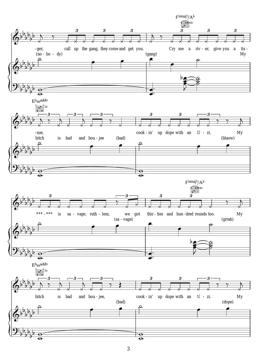 Bad and Boujee (featuring Lil Uzi Vert ) Piano, Vocal scores gallery preview page 3