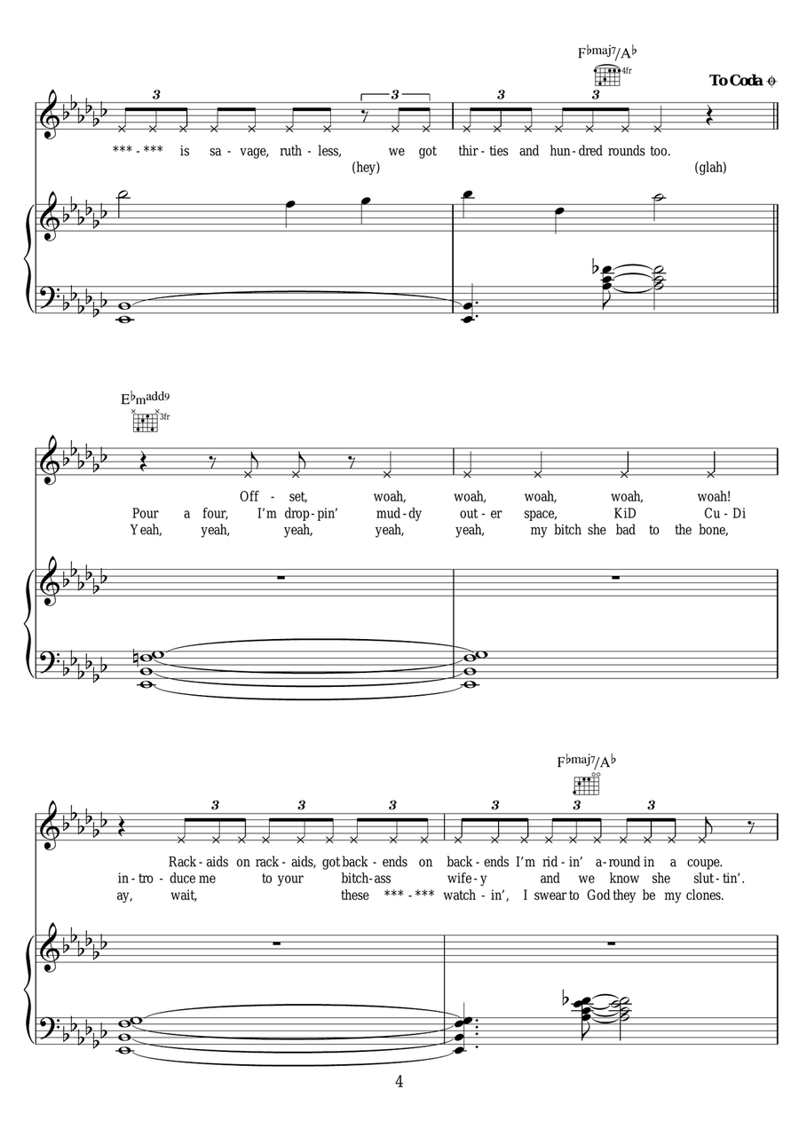 Bad and Boujee (featuring Lil Uzi Vert ) Piano, Vocal scores gallery preview page 4
