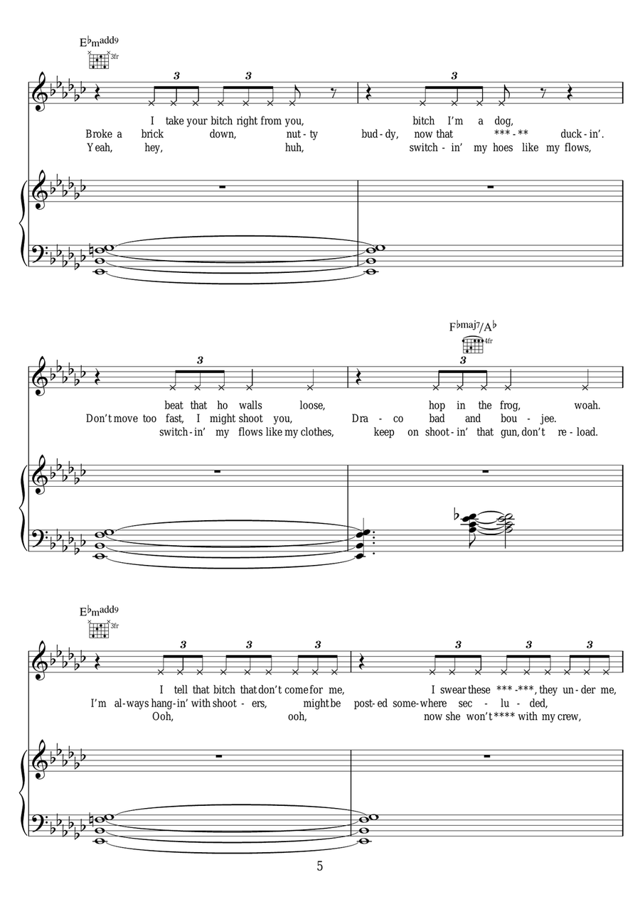 Bad and Boujee (featuring Lil Uzi Vert ) Piano, Vocal scores gallery preview page 5