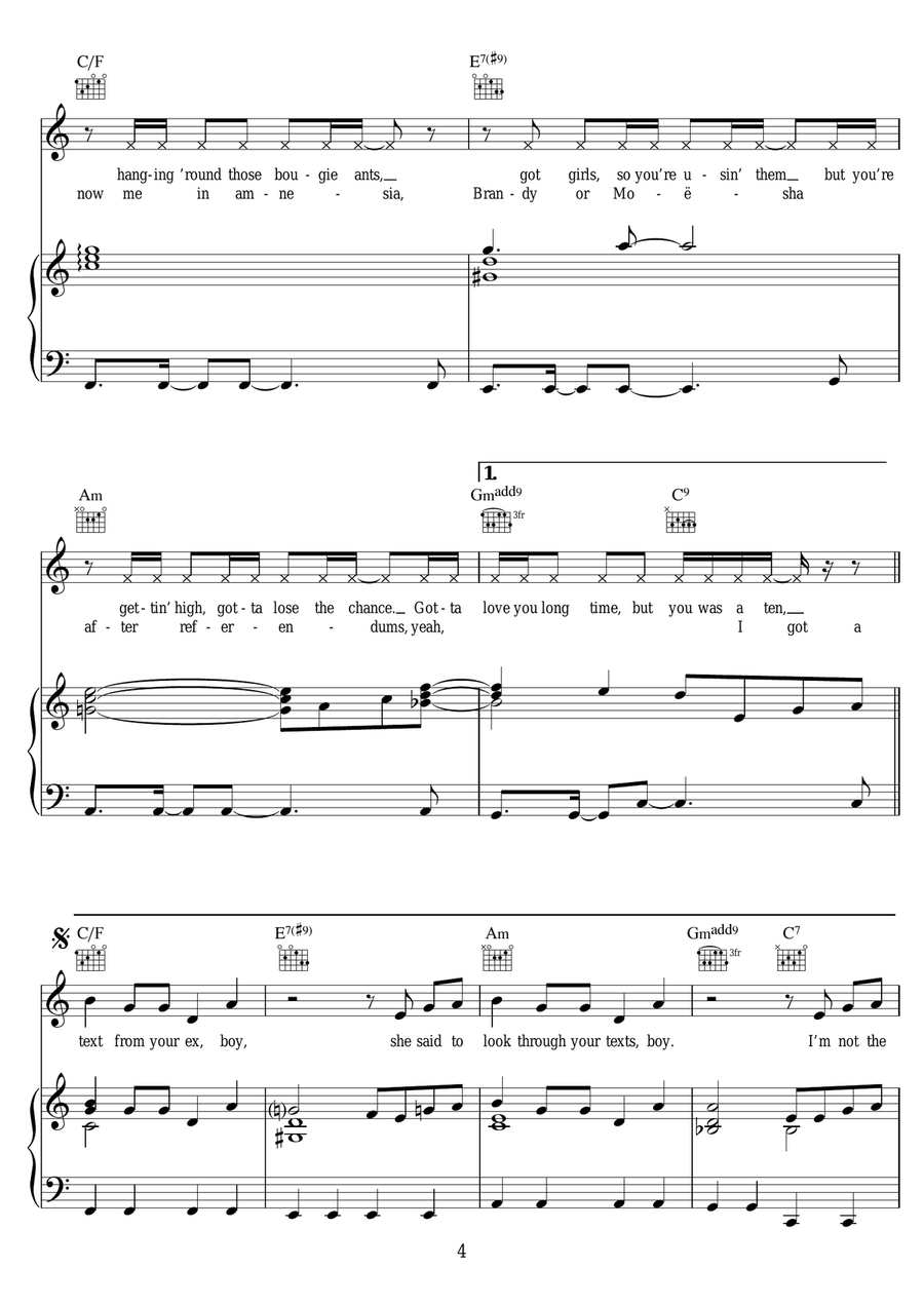 Text From Your Ex (featuring Tinashe) Piano, Vocal scores gallery preview page 4