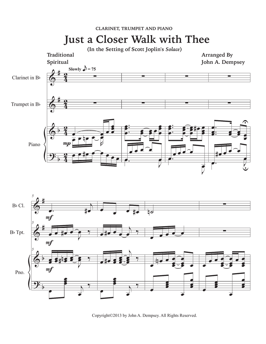 Just a Closer Walk with Thee / Solace (Trio for Clarinet, Trumpet and Piano) Small Ensemble scores gallery preview page 5