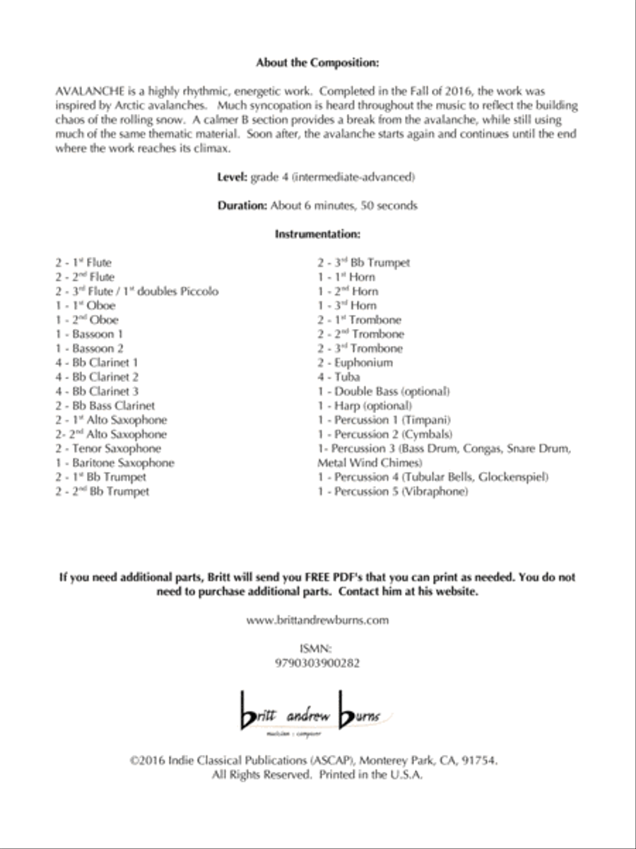 Avalanche - for band Avalanche - for band Concert Band scores gallery preview page 4