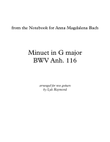 Minuet in G Major, BWV Anh. 116 for two guitars