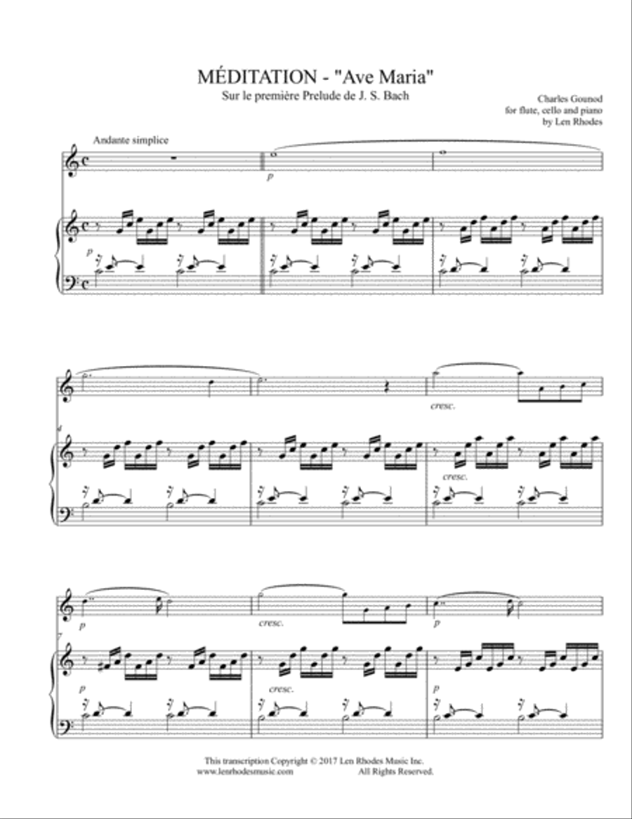Ave Maria - Charles Gounod/J.S. Bach, arranged for Flute, Cello and Piano Flute scores gallery preview page 1
