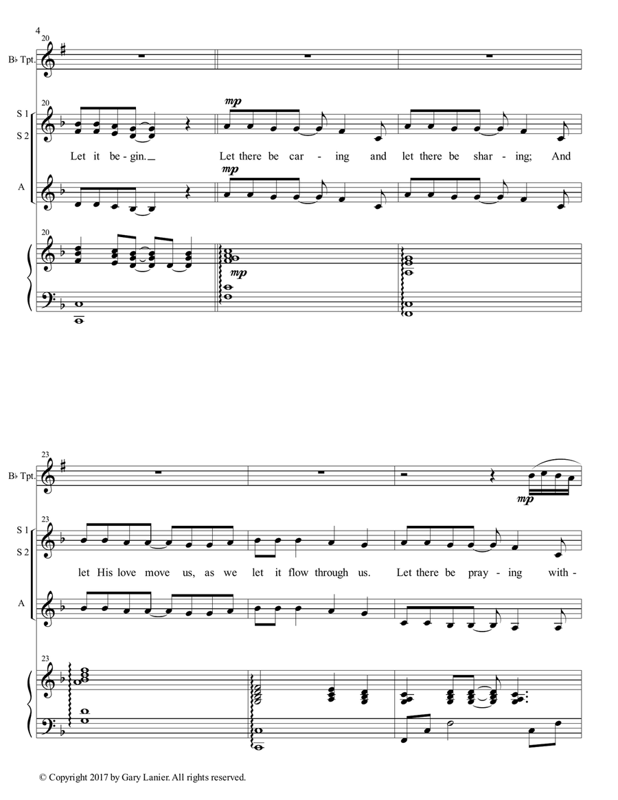 AMERICA, HONOR GOD (Ladies Trio - SSA with Bb Trumpet & Piano) SSA scores gallery preview page 5