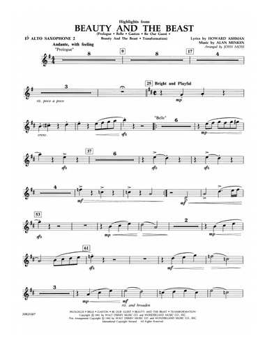 Highlights from Beauty and the Beast - Eb Alto Saxophone 2