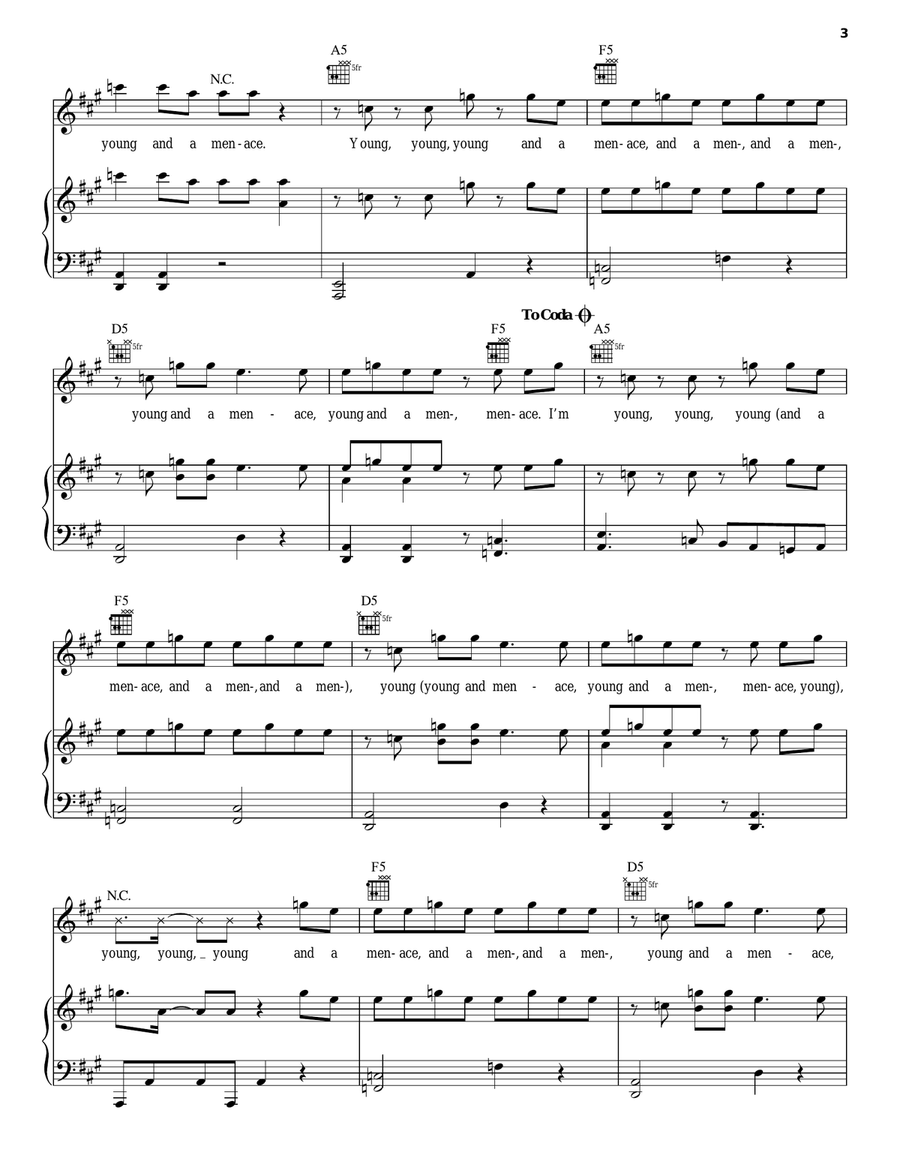 Young And Menace Young And Menace Piano, Vocal, Guitar scores gallery preview page 3