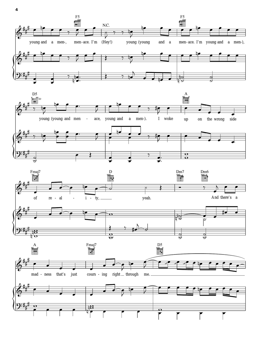 Young And Menace Young And Menace Piano, Vocal, Guitar scores gallery preview page 4