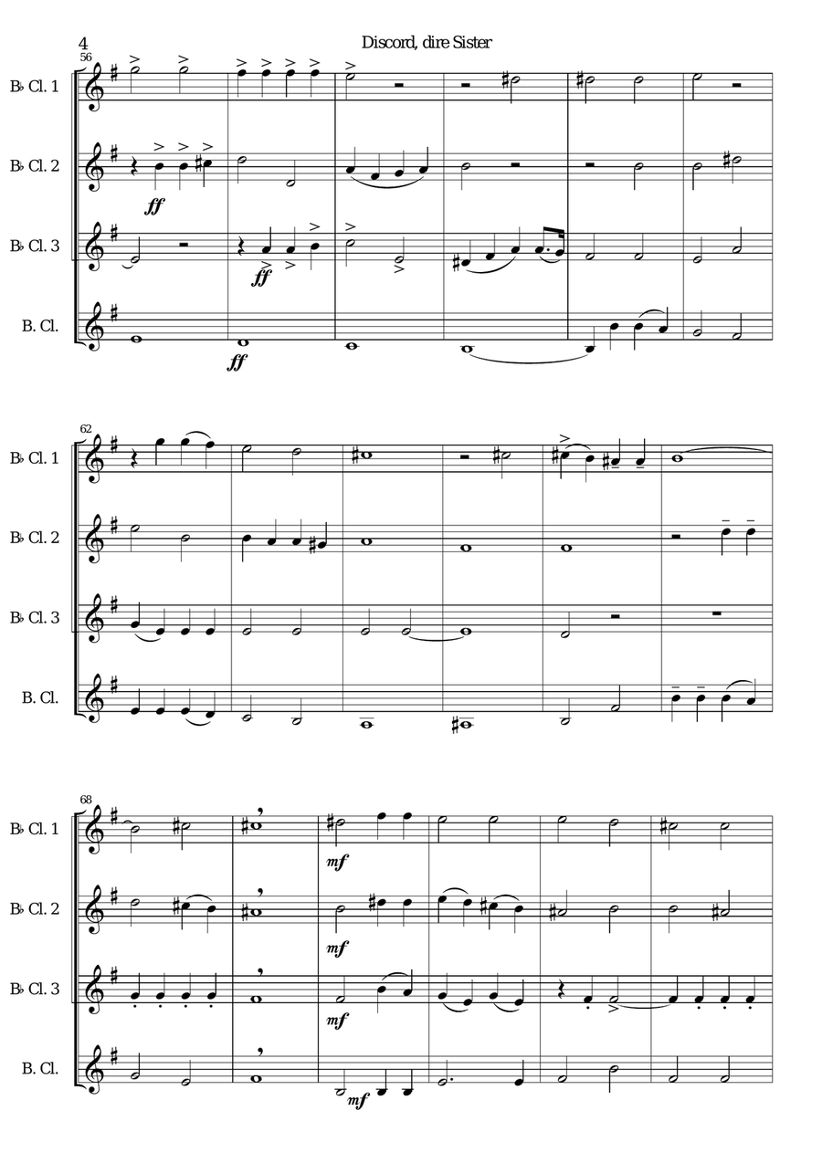 Discord, dire sister for clarinet quartet Clarinet Quartet scores gallery preview page 4