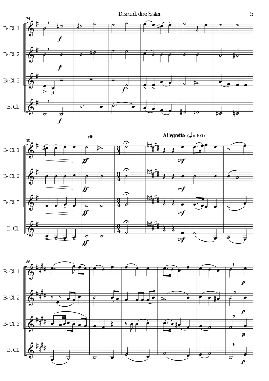 Discord, dire sister for clarinet quartet Clarinet Quartet scores gallery preview page 5