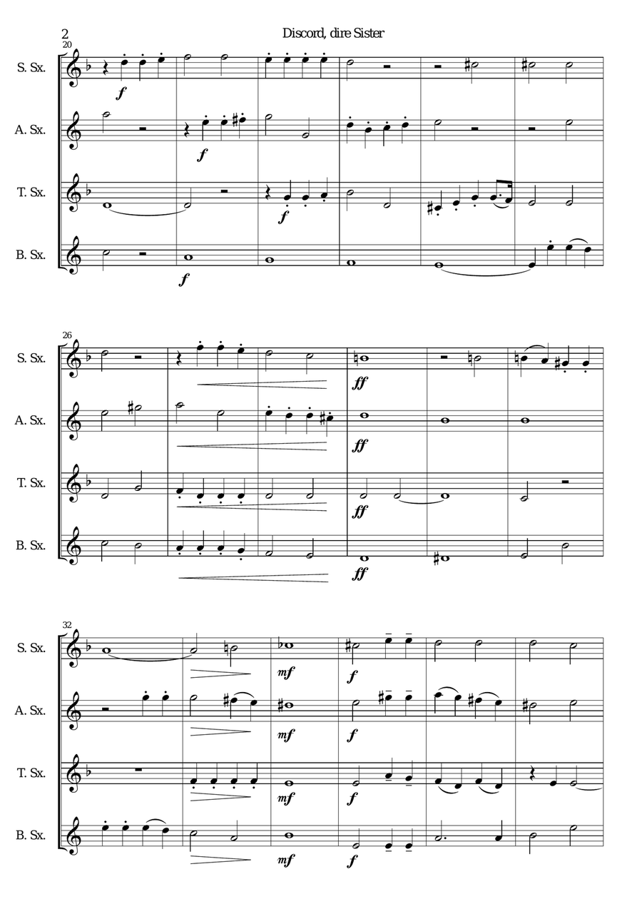 Discord, dire sister for saxophone quartet Saxophone Quartet scores gallery preview page 2