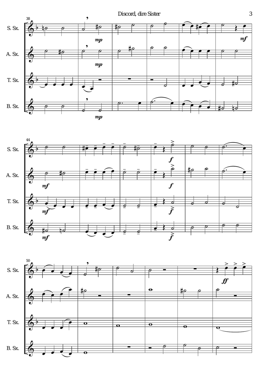 Discord, dire sister for saxophone quartet Saxophone Quartet scores gallery preview page 3