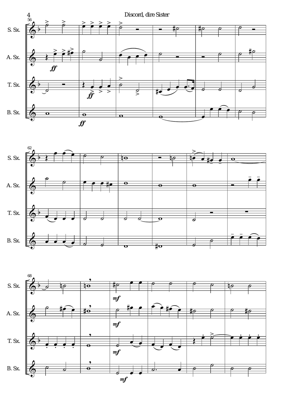 Discord, dire sister for saxophone quartet Saxophone Quartet scores gallery preview page 4