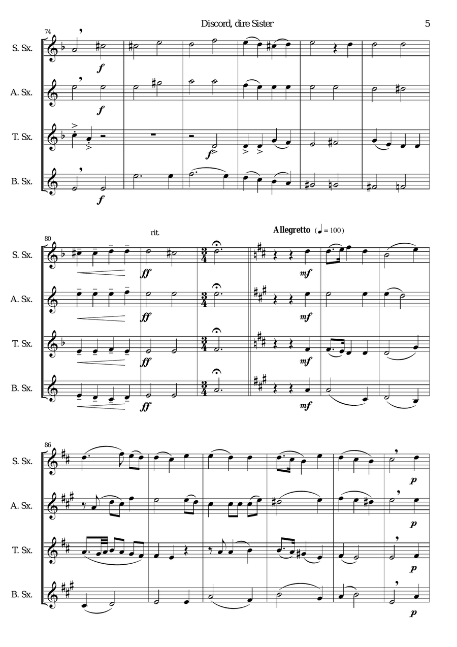 Discord, dire sister for saxophone quartet Saxophone Quartet scores gallery preview page 5