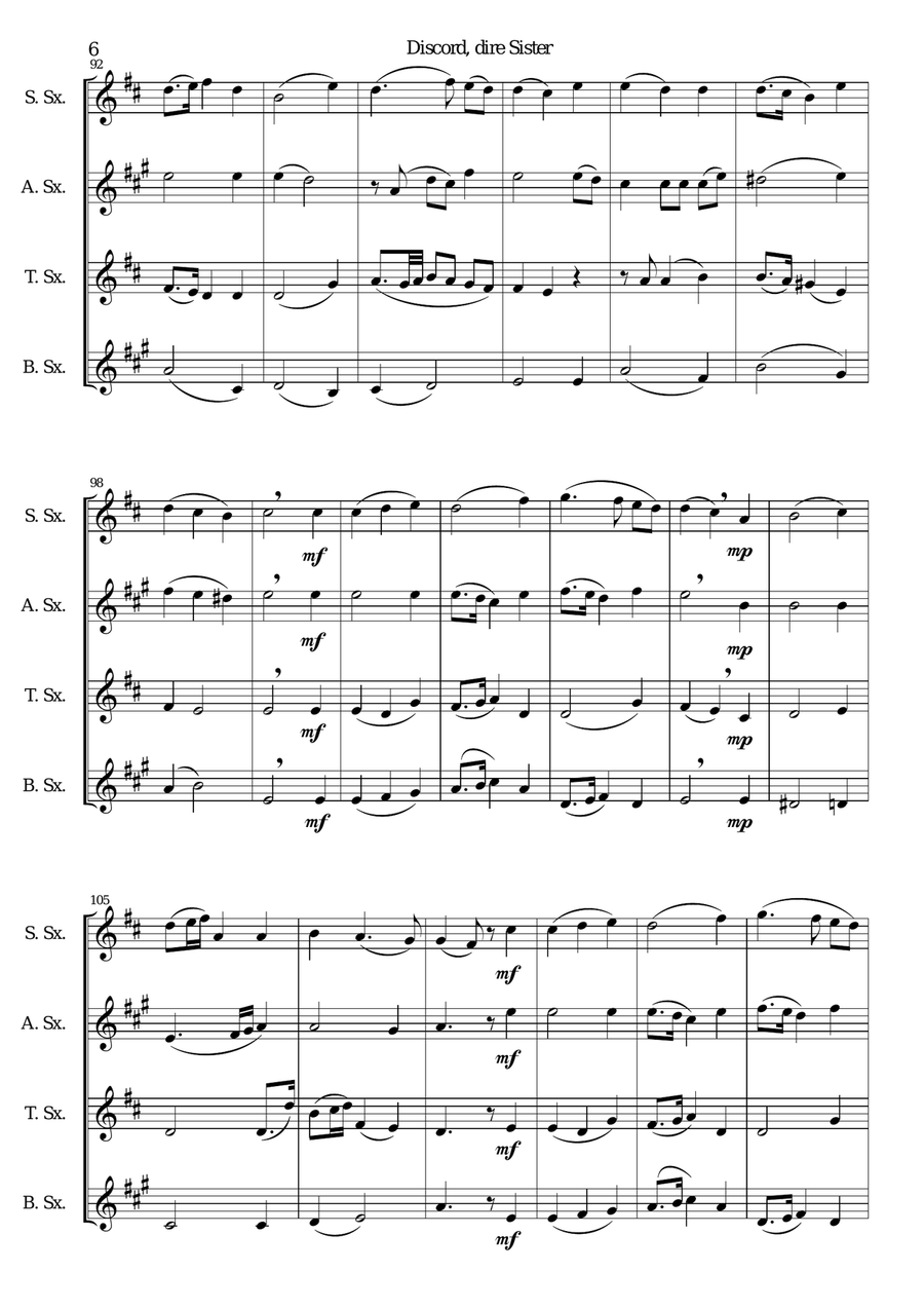 Discord, dire sister for saxophone quartet Saxophone Quartet scores gallery preview page 6