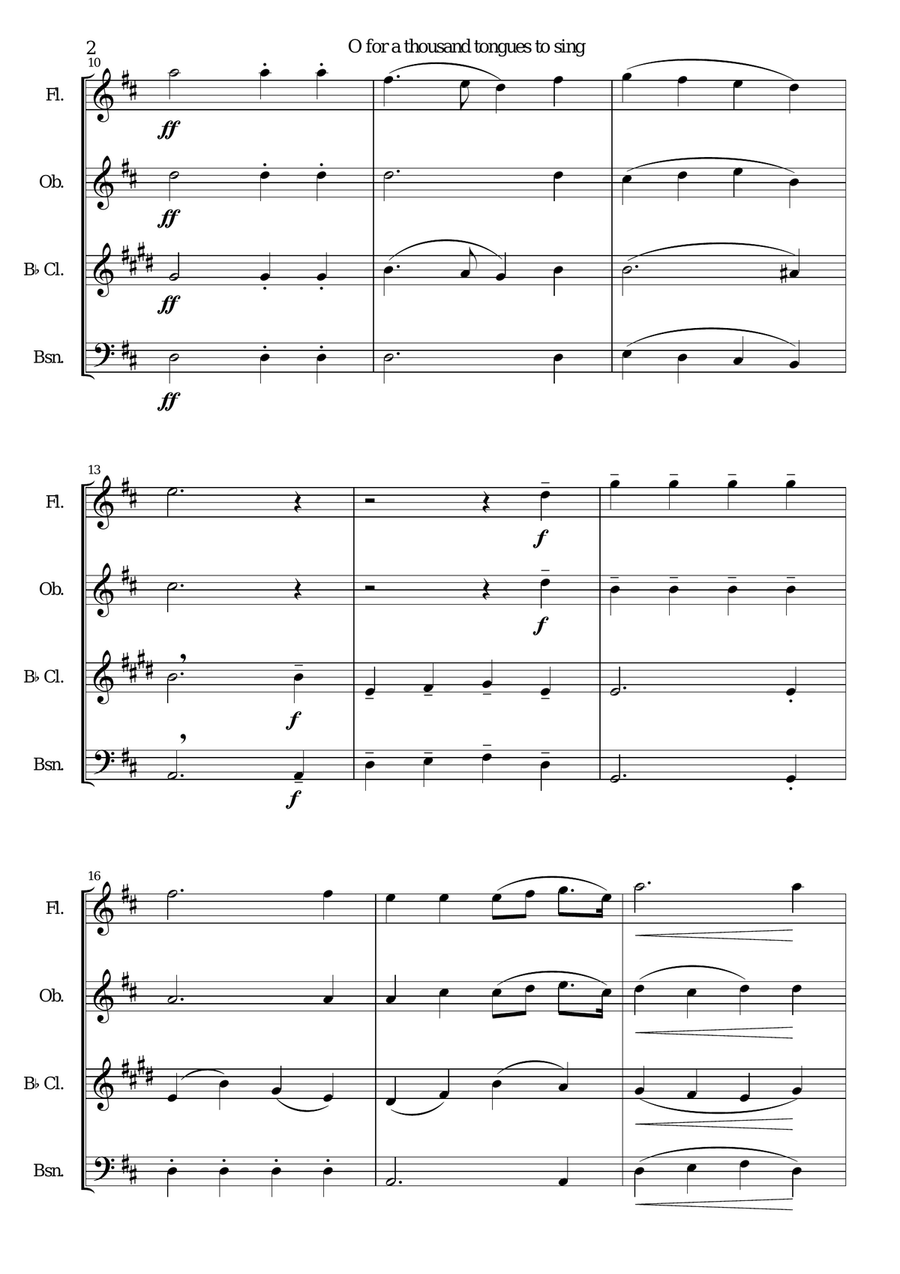 O for a thousand tongues to sing for wind quartet Woodwind Quartet scores gallery preview page 2