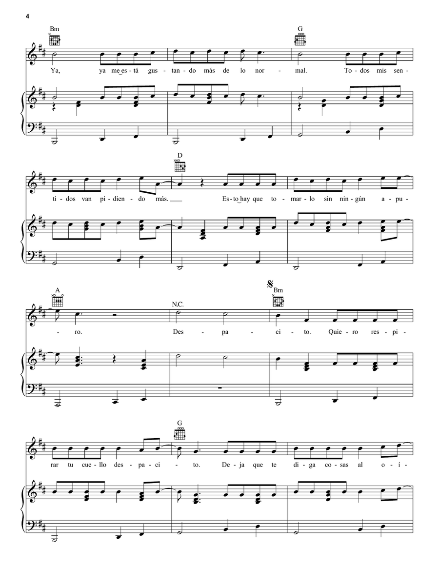 Despacito Despacito Piano, Vocal, Guitar scores gallery preview page 4