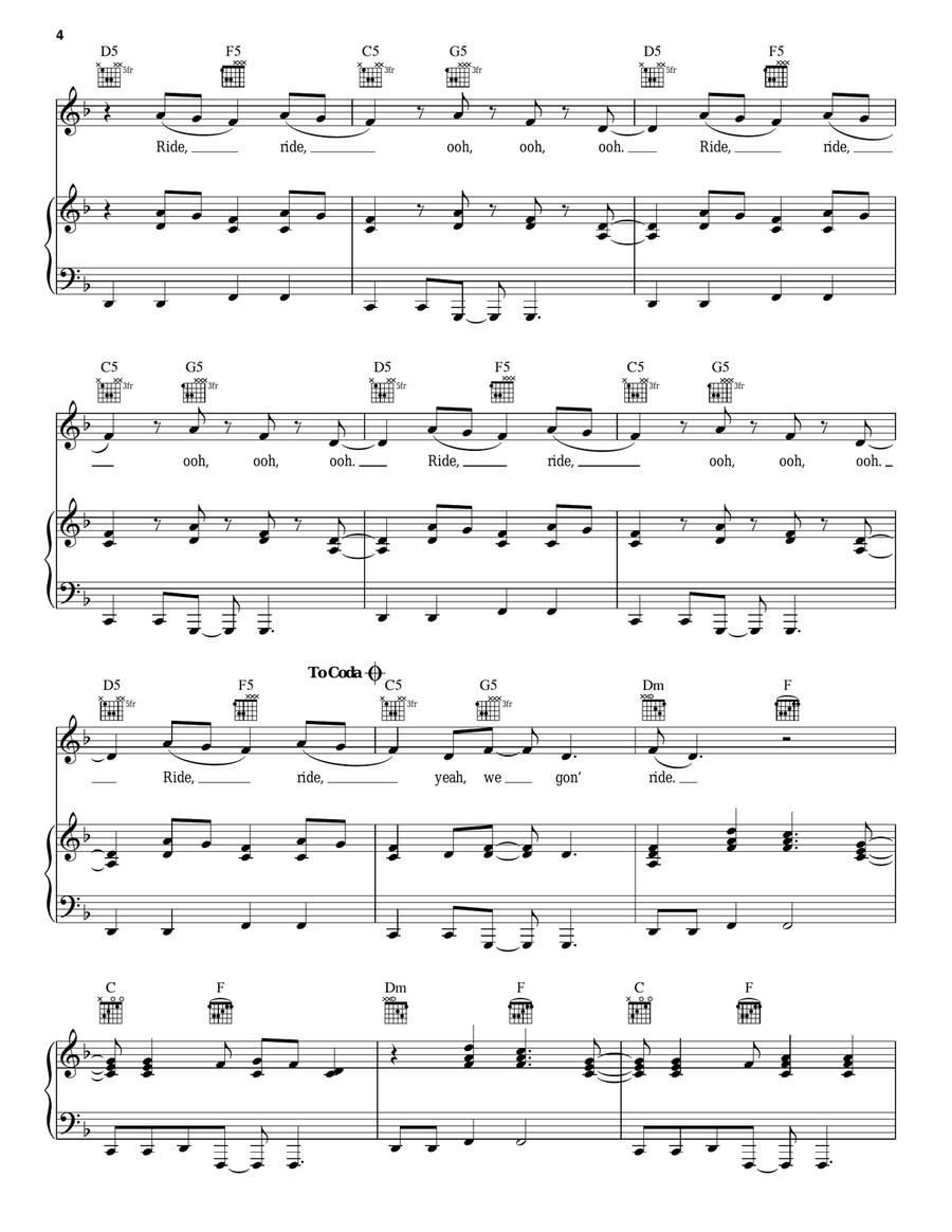 Ride (from Cars 3) Ride (from Cars 3) Piano, Vocal, Guitar scores gallery preview page 4