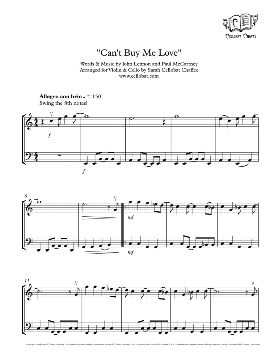 Can't Buy Me Love String Duet scores gallery preview page 1