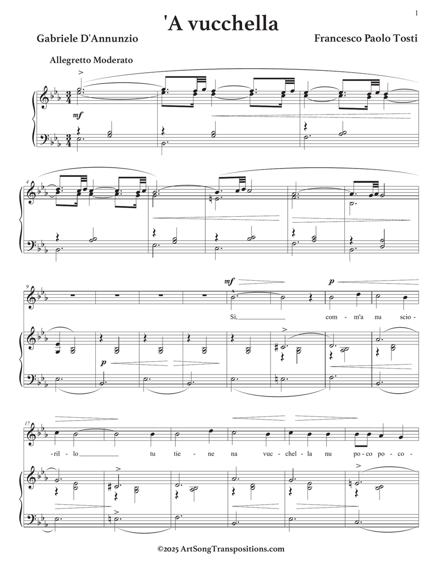 TOSTI: 'A vucchella (transposed to E-flat major) Piano, Vocal scores gallery preview page 2