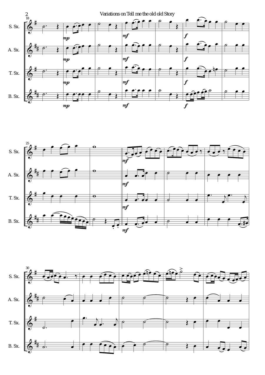 Variations on Tell me the Old Old Story for saxophone quartet Variations on Tell me the Old Old Story for saxophone quartet Saxophone Quartet scores gallery preview page 2