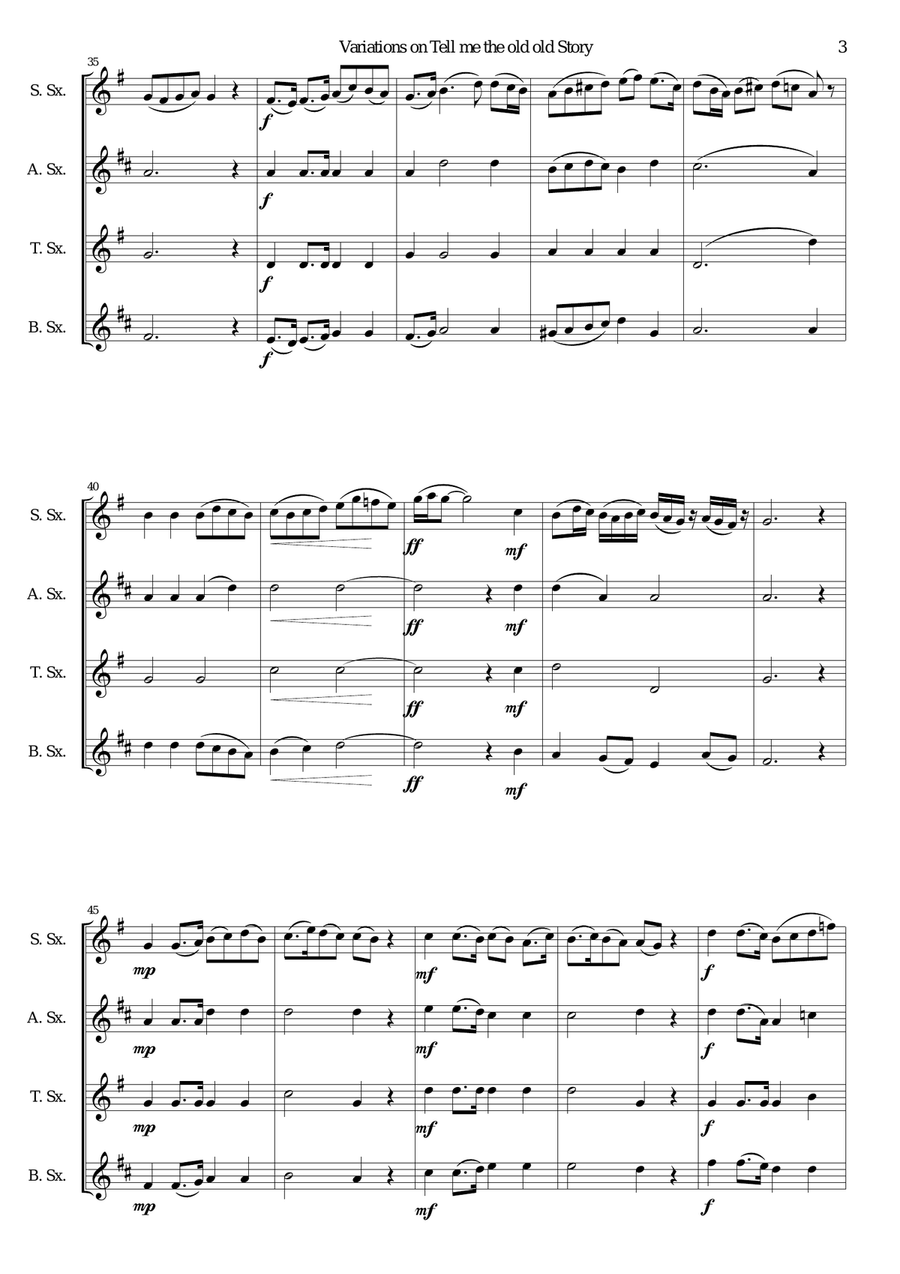 Variations on Tell me the Old Old Story for saxophone quartet Variations on Tell me the Old Old Story for saxophone quartet Saxophone Quartet scores gallery preview page 3