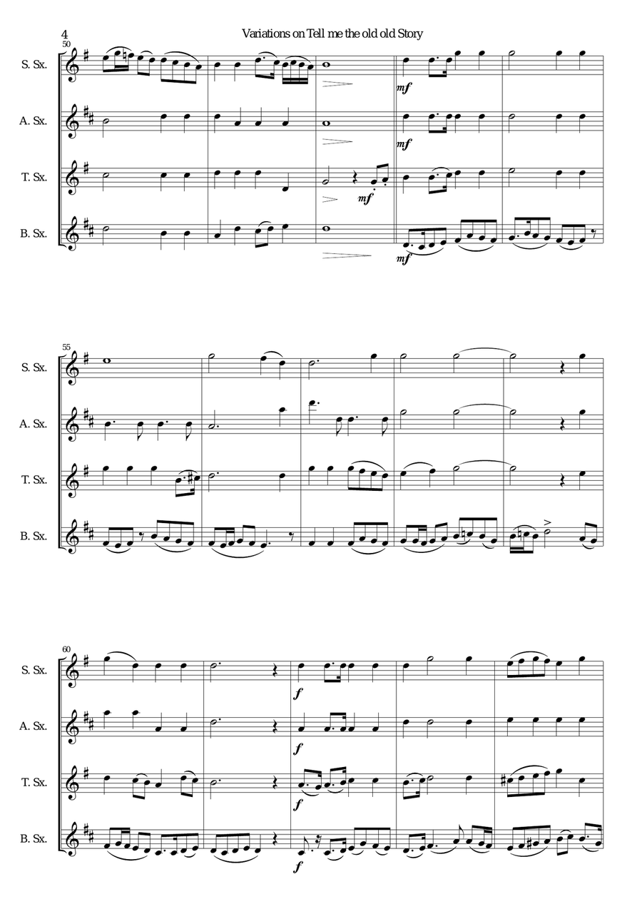 Variations on Tell me the Old Old Story for saxophone quartet Variations on Tell me the Old Old Story for saxophone quartet Saxophone Quartet scores gallery preview page 4