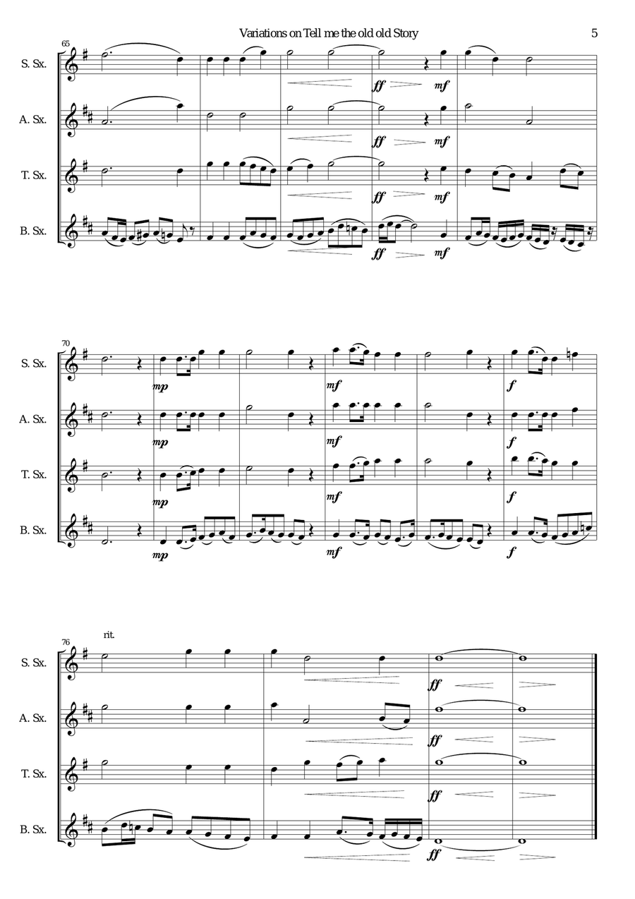 Variations on Tell me the Old Old Story for saxophone quartet Variations on Tell me the Old Old Story for saxophone quartet Saxophone Quartet scores gallery preview page 5