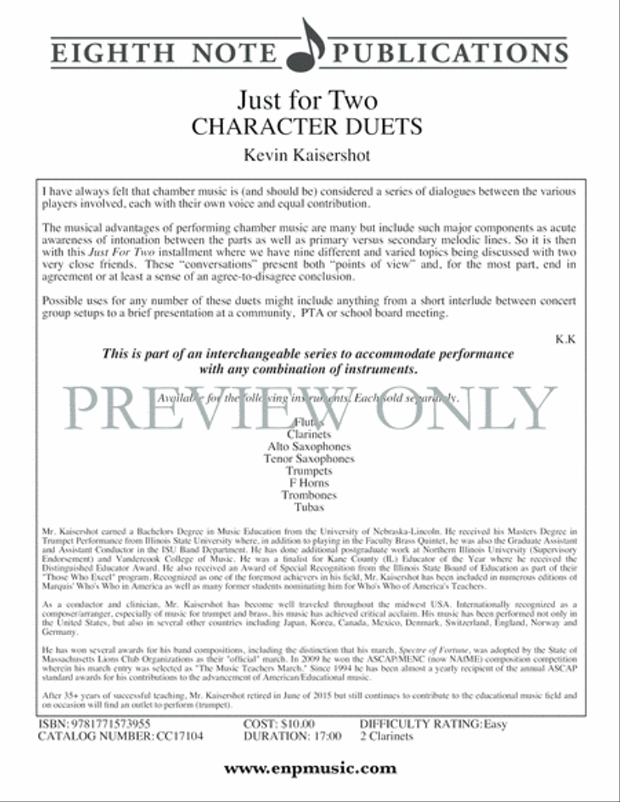 Just for Two -- Character Duets Clarinet Duet scores gallery preview page 2