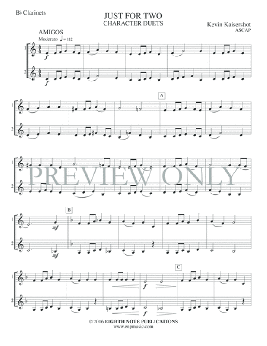 Just for Two -- Character Duets Clarinet Duet scores gallery preview page 3
