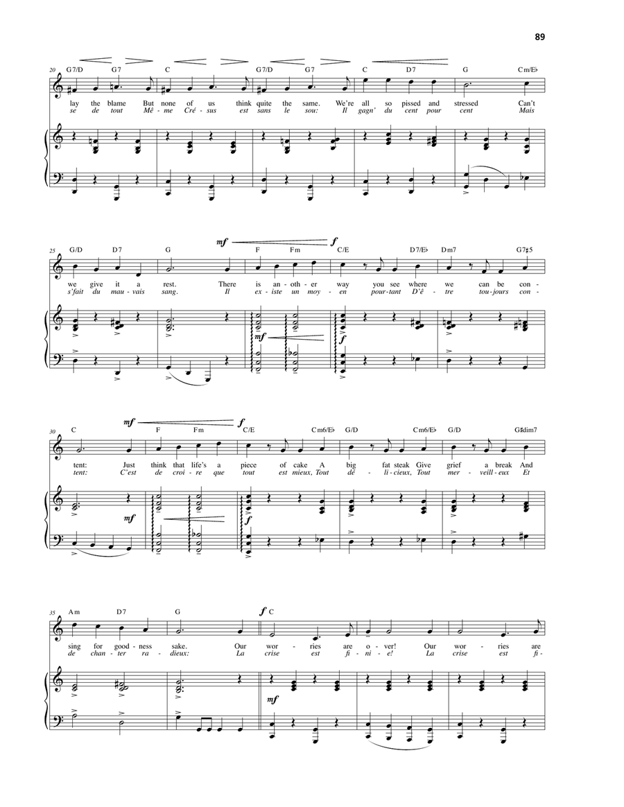 Our Worries Are Over (La Crise Est Finie) Piano, Vocal, Guitar scores gallery preview page 2