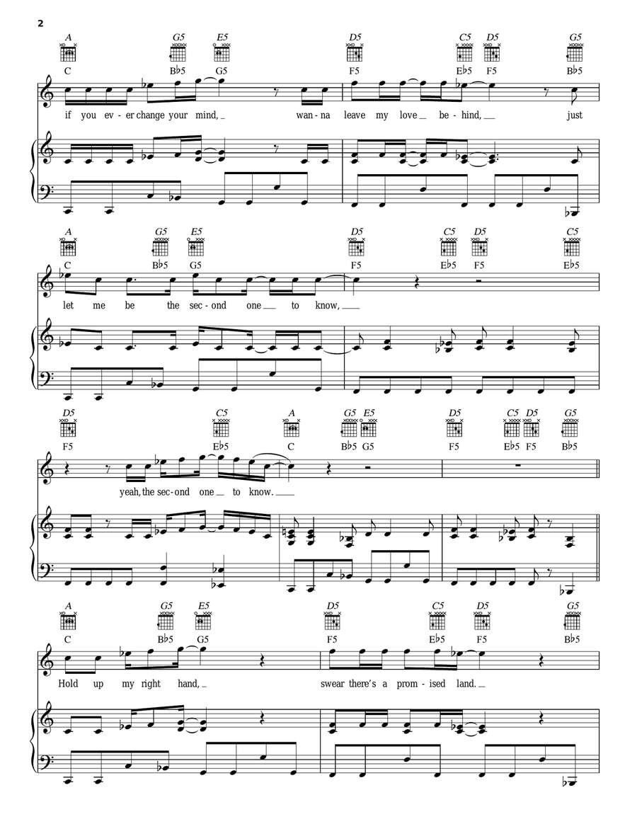Second One To Know Second One To Know Piano, Vocal, Guitar scores gallery preview page 2