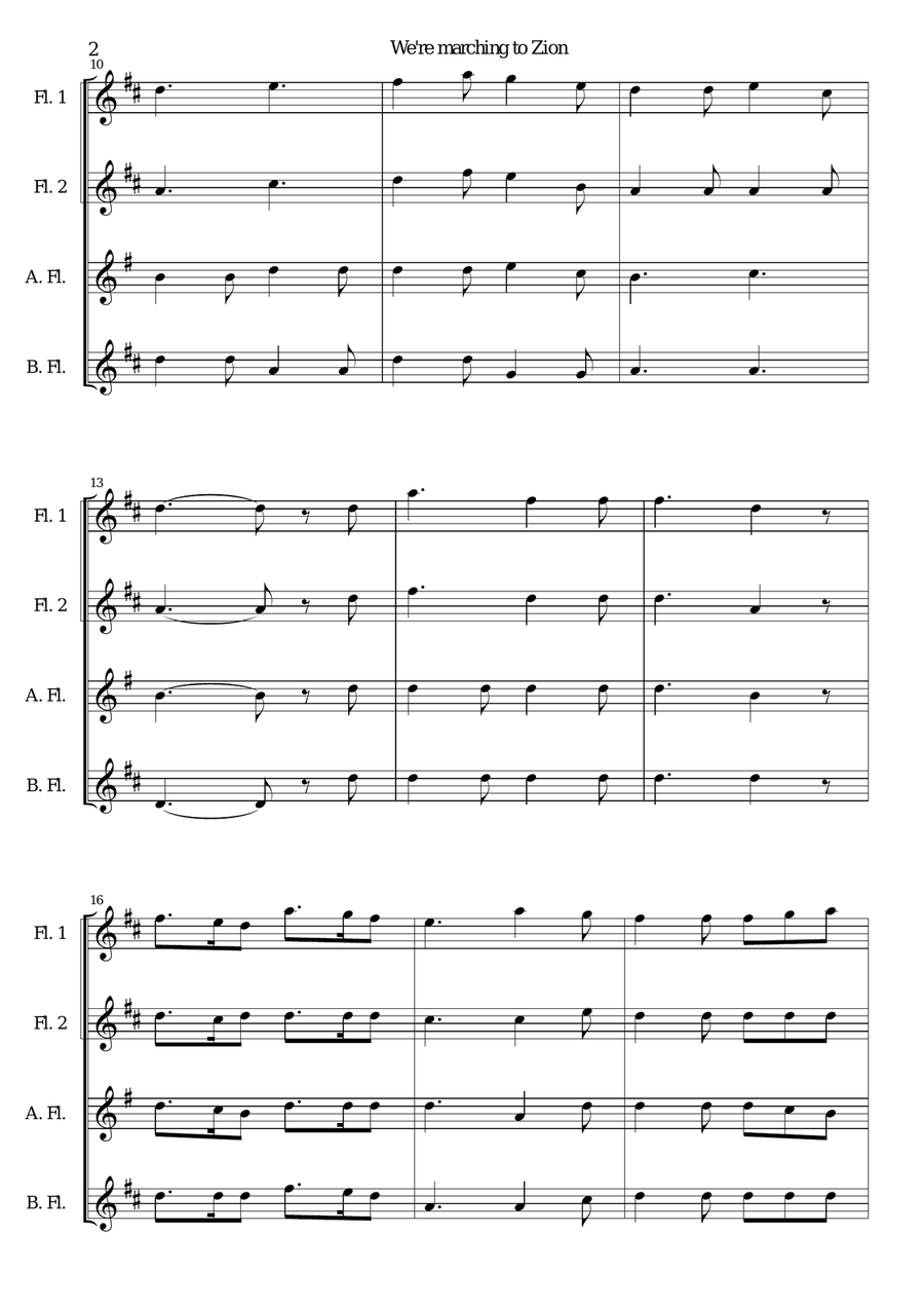 We're Marching to Zion for flute quartet Flute Quartet scores gallery preview page 2