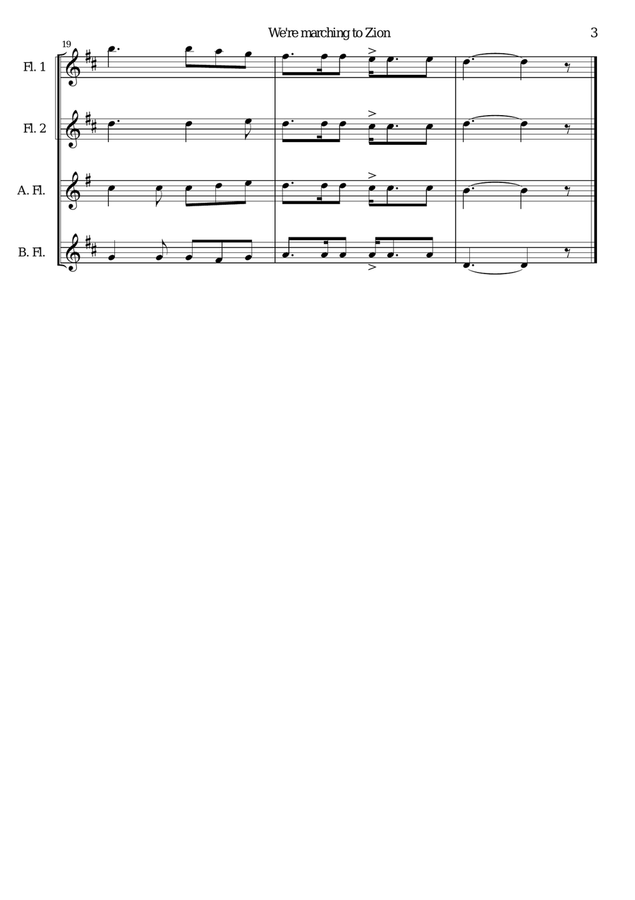 We're Marching to Zion for flute quartet Flute Quartet scores gallery preview page 3
