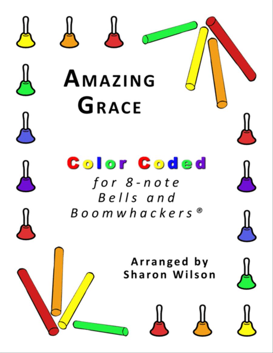 Amazing Grace (for 8-note Bells and Boomwhackers with Color Coded Notes) Handbell Choir scores gallery preview page 1