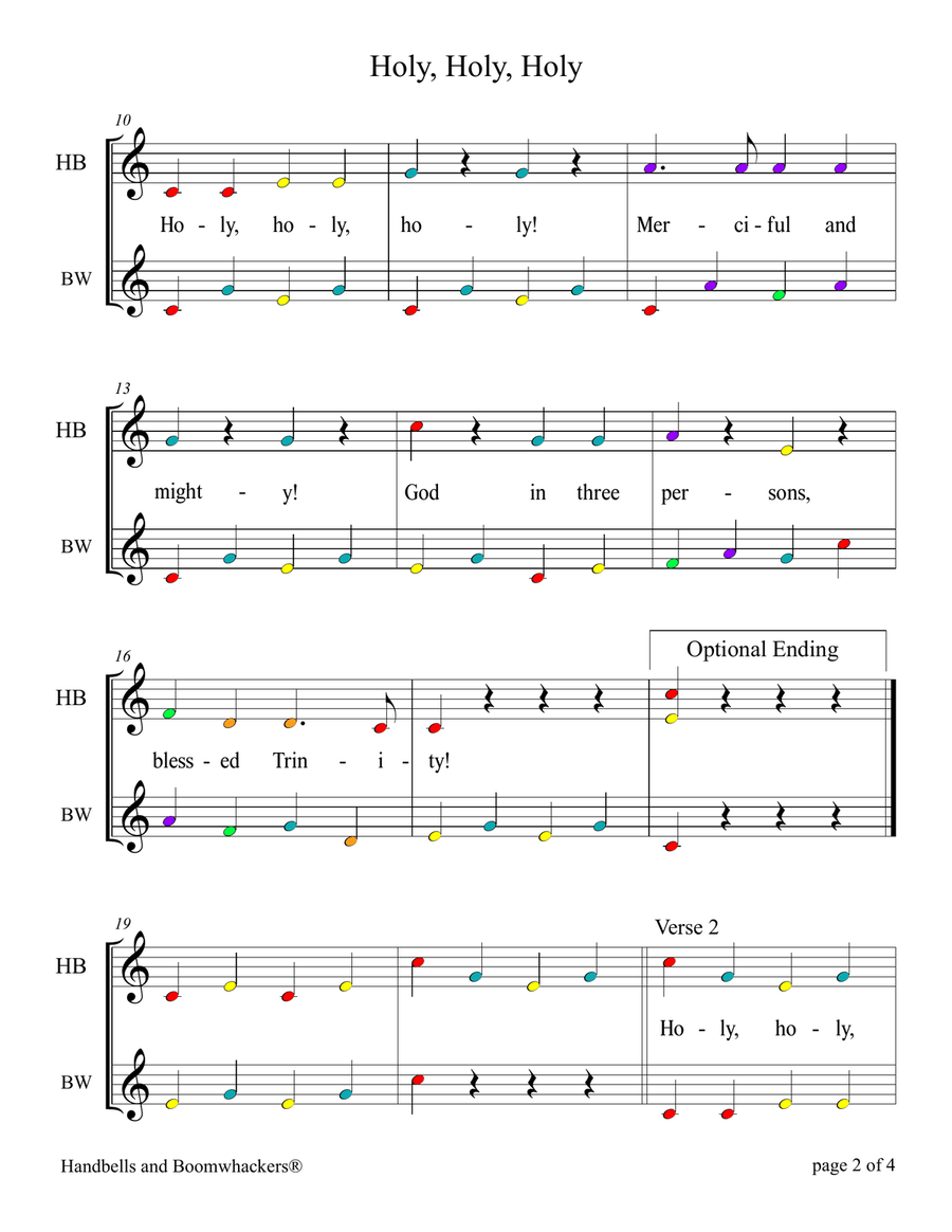 Holy, Holy, Holy (for 8-note Bells and Boomwhackers with Color Coded Notes) Handbell Choir scores gallery preview page 6