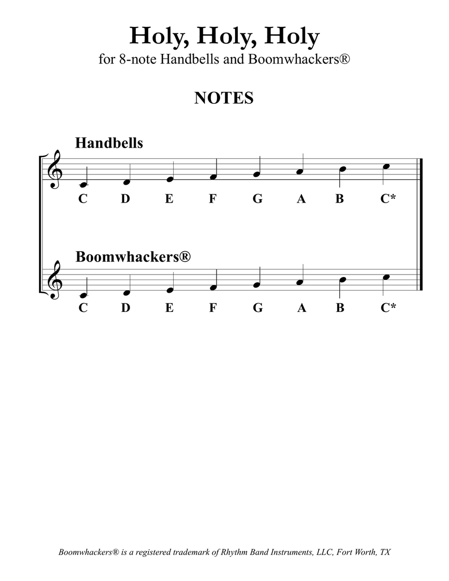 Holy, Holy, Holy (for 8-note Bells and Boomwhackers with Black and White Notes) Handbell Choir scores gallery preview page 3