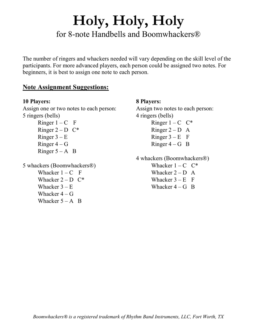 Holy, Holy, Holy (for 8-note Bells and Boomwhackers with Black and White Notes) Handbell Choir scores gallery preview page 4