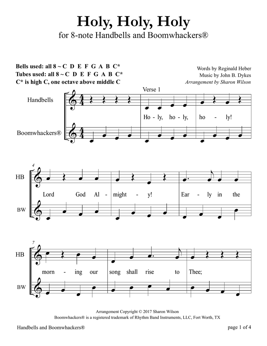 Holy, Holy, Holy (for 8-note Bells and Boomwhackers with Black and White Notes) Handbell Choir scores gallery preview page 5