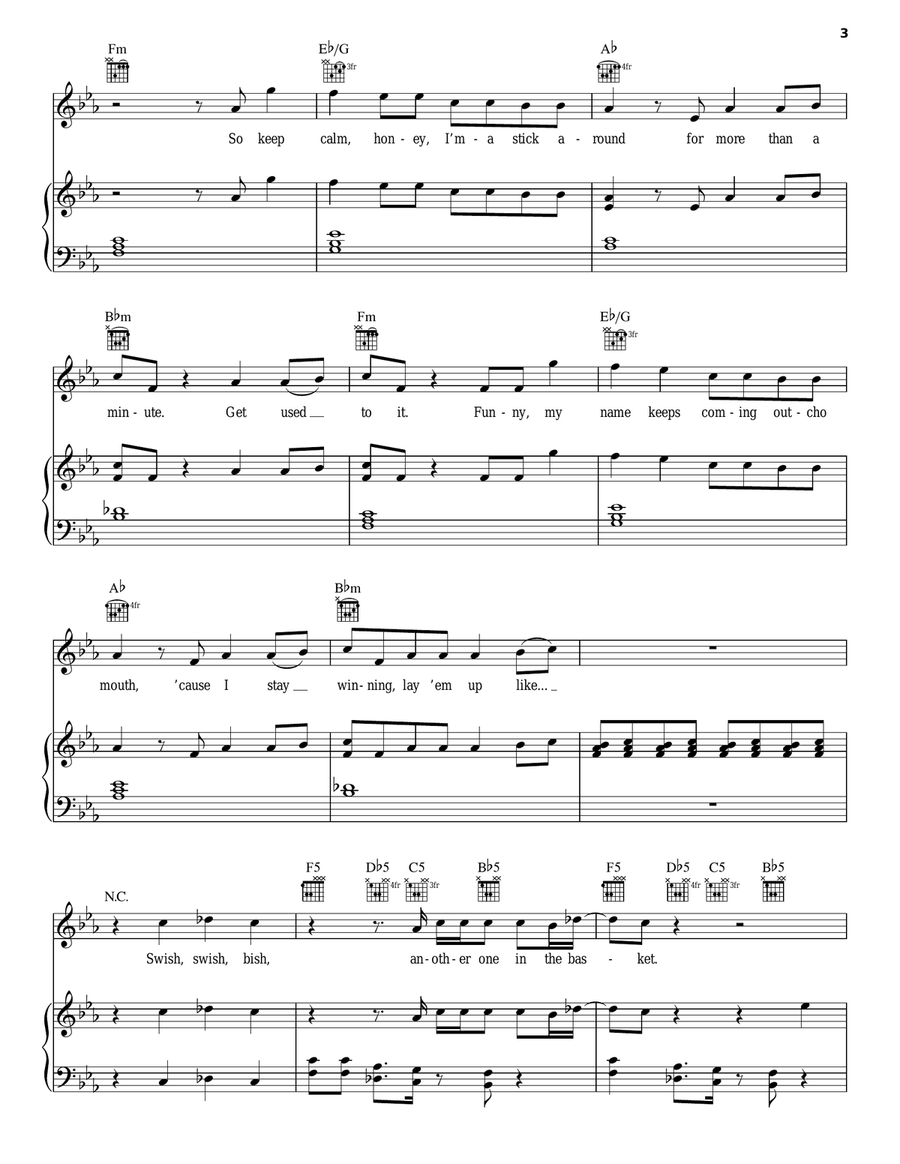Swish Swish Swish Swish Piano, Vocal, Guitar scores gallery preview page 3