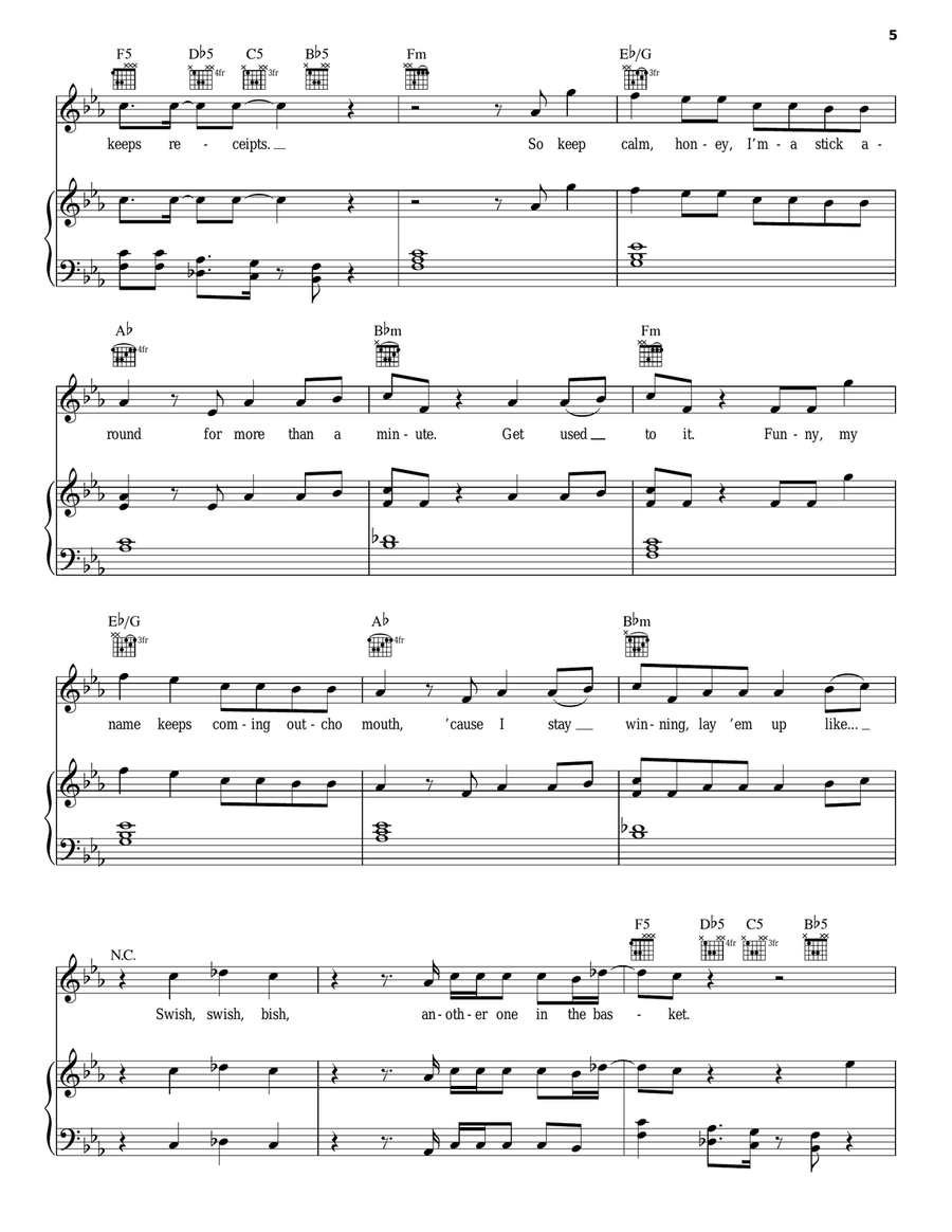 Swish Swish Swish Swish Piano, Vocal, Guitar scores gallery preview page 5