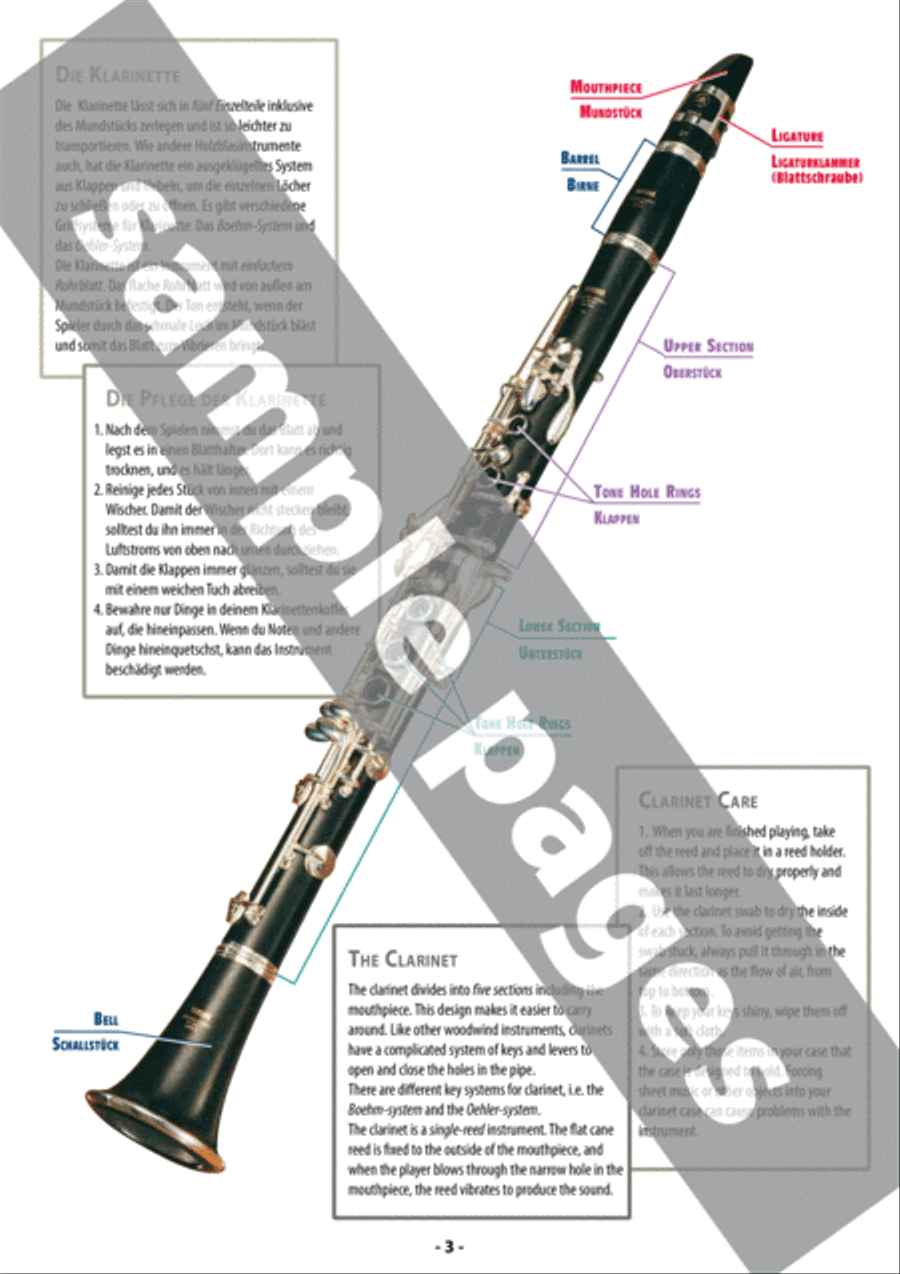 Grifftabelle für Klarinette Boehm-System [Fingering Charts for Clarinet -- French System] Clarinet scores gallery preview page 2