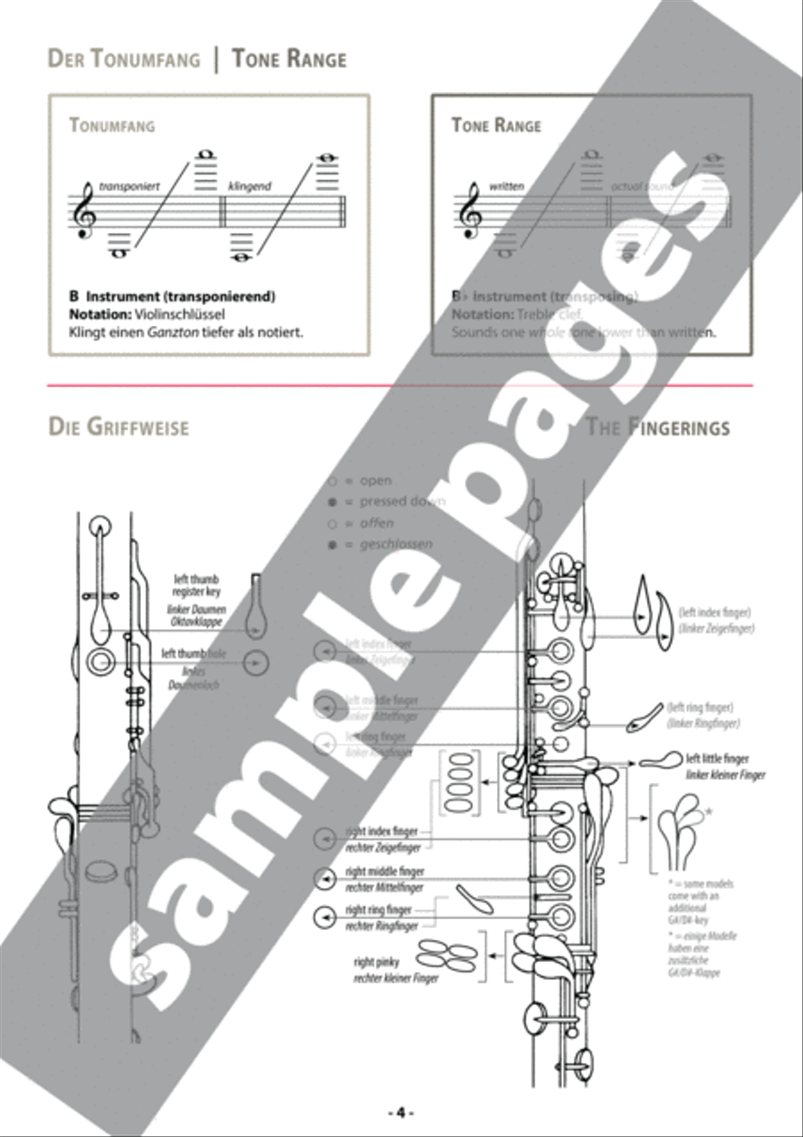 Grifftabelle für Klarinette Boehm-System [Fingering Charts for Clarinet -- French System] Clarinet scores gallery preview page 3